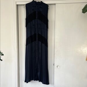 Ganni Midnight Blue and Black Fringe Dress Sz 4/6